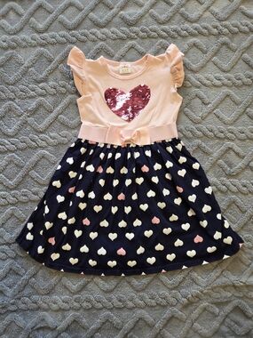 Girls Pink and Navy Heart Sequin Dress, 4/5